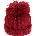 Solid color big bobble knit winter hat patterns