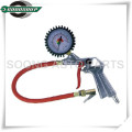 Red flexible hose tire inflator gun/vehicle tools inflation gauge/Dial type tire gauge