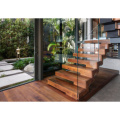 Solid wood walnut treads indoor floating staircase stair