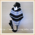 kids jacquard pompom earflap knitted hat with tassel