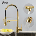 Grifo de cocina de oro cepillado con pulverizador