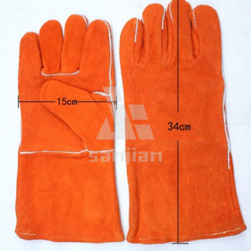 Orange Double Plam Blue&Yellow 13" Split Leather Ab/Bc Grade Welding Safety Glove with CE