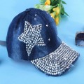 2014 nueva moda primavera otoño diamante remache cinco puntas estrella Jeans pico tapa ajustable gorra de béisbol