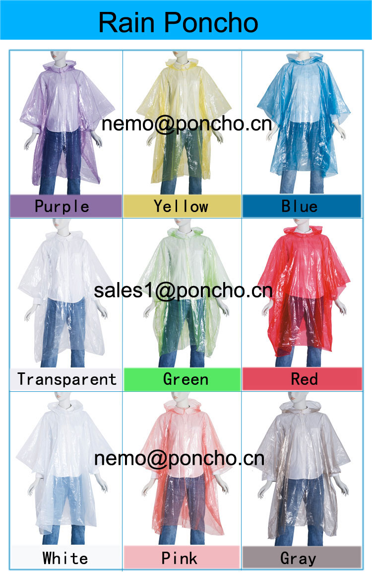 different customer color disposable rain poncho