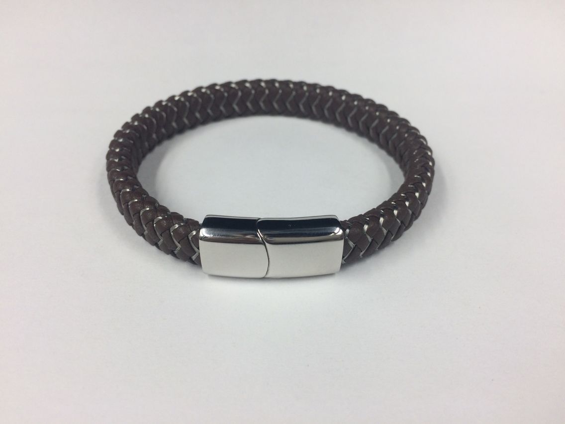 Mens Weave Leather Wire Rope Magnetic Clasp Bracelet