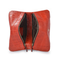 Zip Top Clutch Bag Red Hand-dyed Smooth Leather