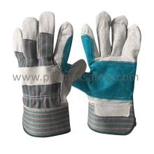 Reinforced Palm Cow Split Leather Work Glove with Rubberized Cuff