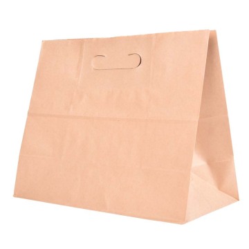 A flat bottom kraft paper bag