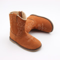 Unisex Embroidery Real Leather Rubber Sole Children Boots