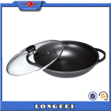 Glass Lid Two Handle Die Cast Aluminum Chinese Mini Wok