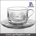 Hoja de té de vidrio en relieve y platillo Set (TZ-GB09D2407SQ)