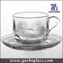 Copo de chá de vidro em folha gravada e Saucer Set (TZ-GB09D2407SQ)