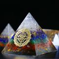 pirâmide de órgão de sete chakras conjunto peça pirâmide de resina de pedra de cristal colorido Lascas Camada Flor da Vida Cura