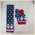 Kids winter knitted earflap hat and scarf set with jacquard snowman design