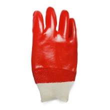 Red PVC coated knitted wrist gripper gloves