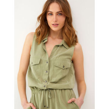 Sleeveless ladies green casual jumpsuit