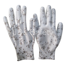 Printed Polyester Work Glove with PU Palm Coated (PN8014-1)