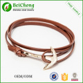 2015 Best selling fashion leather rope women men anchor bracelet