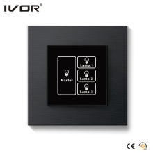 3 Gangs Lighting Switch Touch Panel with Master Control Aluminum Alloy Frame (HR1000-AL-L3M-B)