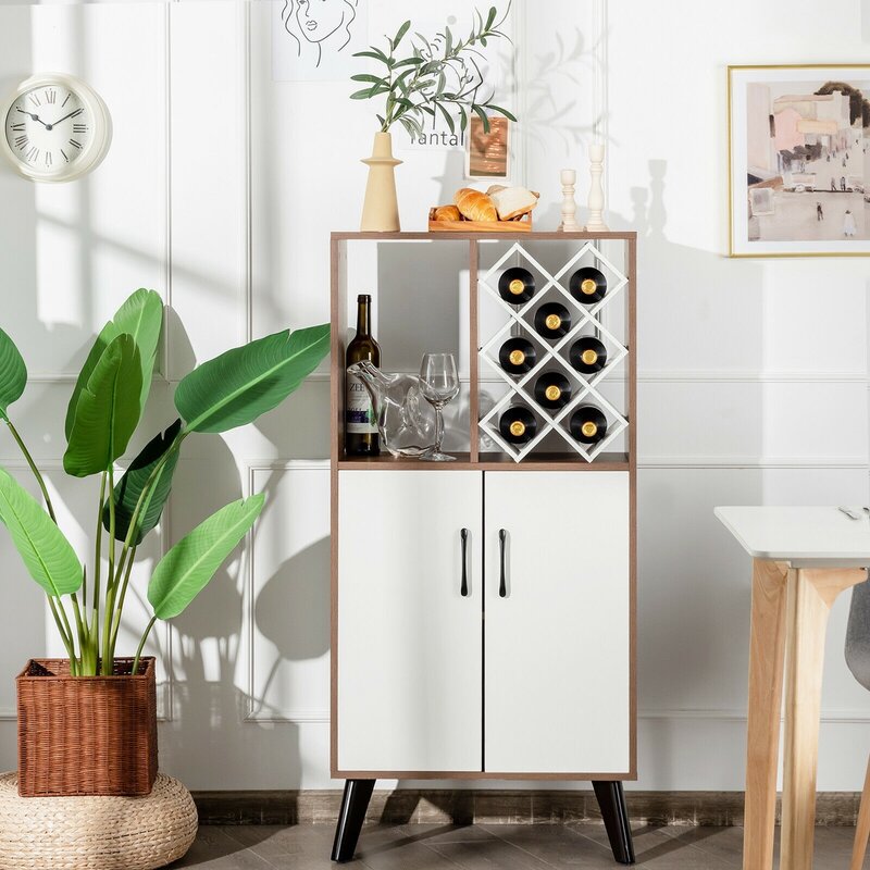 Bar Cabinet Wooden Buffet Sideboard Storage Cupboard With Wine Rack 3