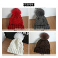 Personalizar la piel real POM POM hechos a mano Hat Sombrero de invierno