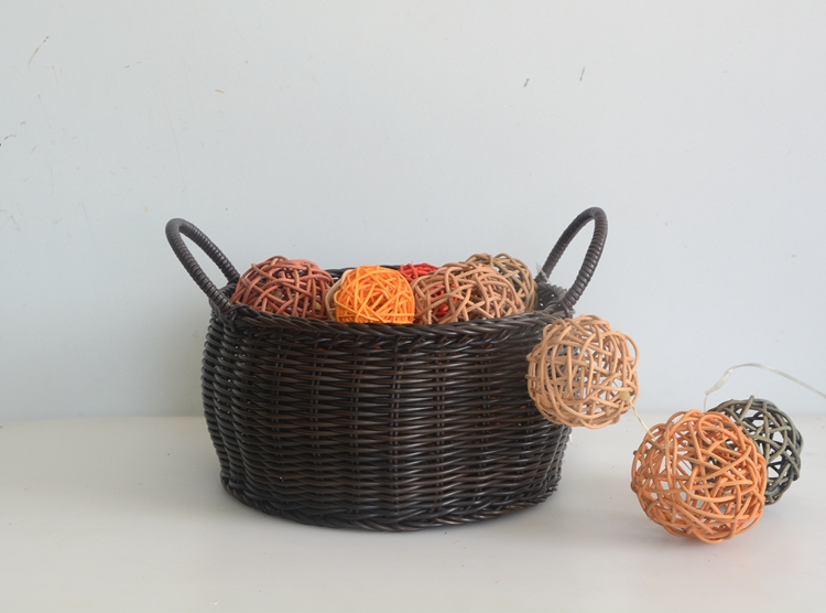 Round coffee drum-like plastic rattan basket-2