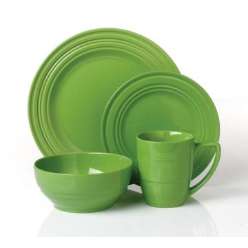 Ceramic stoneware green color dinner set for 4person