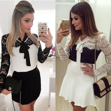 Novo Estilo Hot Classy Europeu Lace White Splicing vestidos para as Mulheres