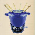 Enamel Cast Iron Cheese Fondue Set with 6 Forks