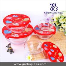 5PCS Glass Bowl Set with Colorful Lid