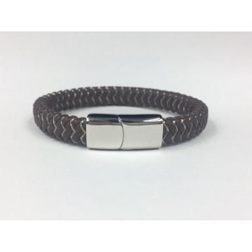 Mens Weave Leather Wire Rope Magnetic Clasp Bracelet