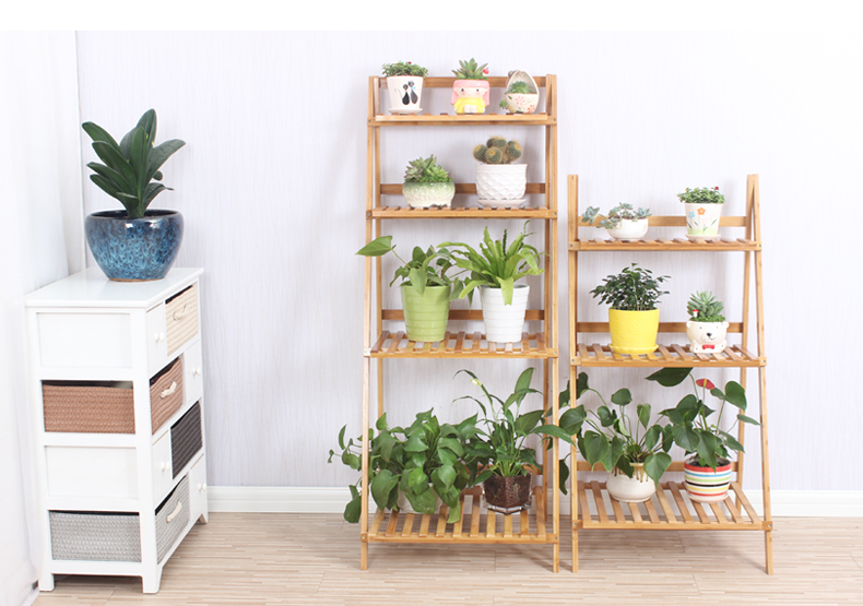 Balcony Floor Standing Bamboo Flower Rack