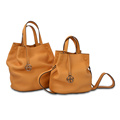 Stylish Fashion Drawstring Genuine Girls Bucket Leather Bag