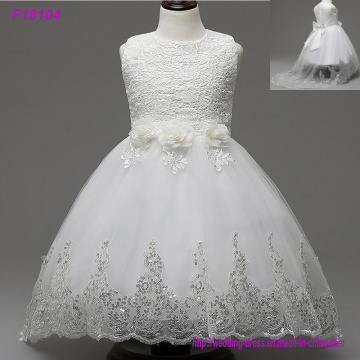 2017 Beautiful White Flower Girls Dresses Beaded Lace Appliqued Bows Vestidos de desfile para a festa de casamento dos miúdos