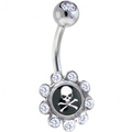 Kristalline Gem Totenkopf Logo Blume Bauch Ring