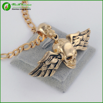 Personalizado Titanium aço jóias pássaro asas crânio pendente masculino