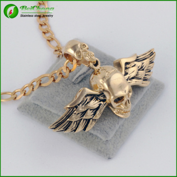 Personalisierte Titanium Stahl Herren Schmuck Bird Wings Skull Anhänger