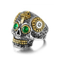 Anillo de calavera de cristal vintage para hombre de acero inoxidable.