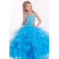 red pink Beaded orange red tiered ruffle custom-made ball gown junior girls pageant dresses LFG04