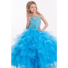 red pink Beaded orange red tiered ruffle custom-made ball gown junior girls pageant dresses LFG04