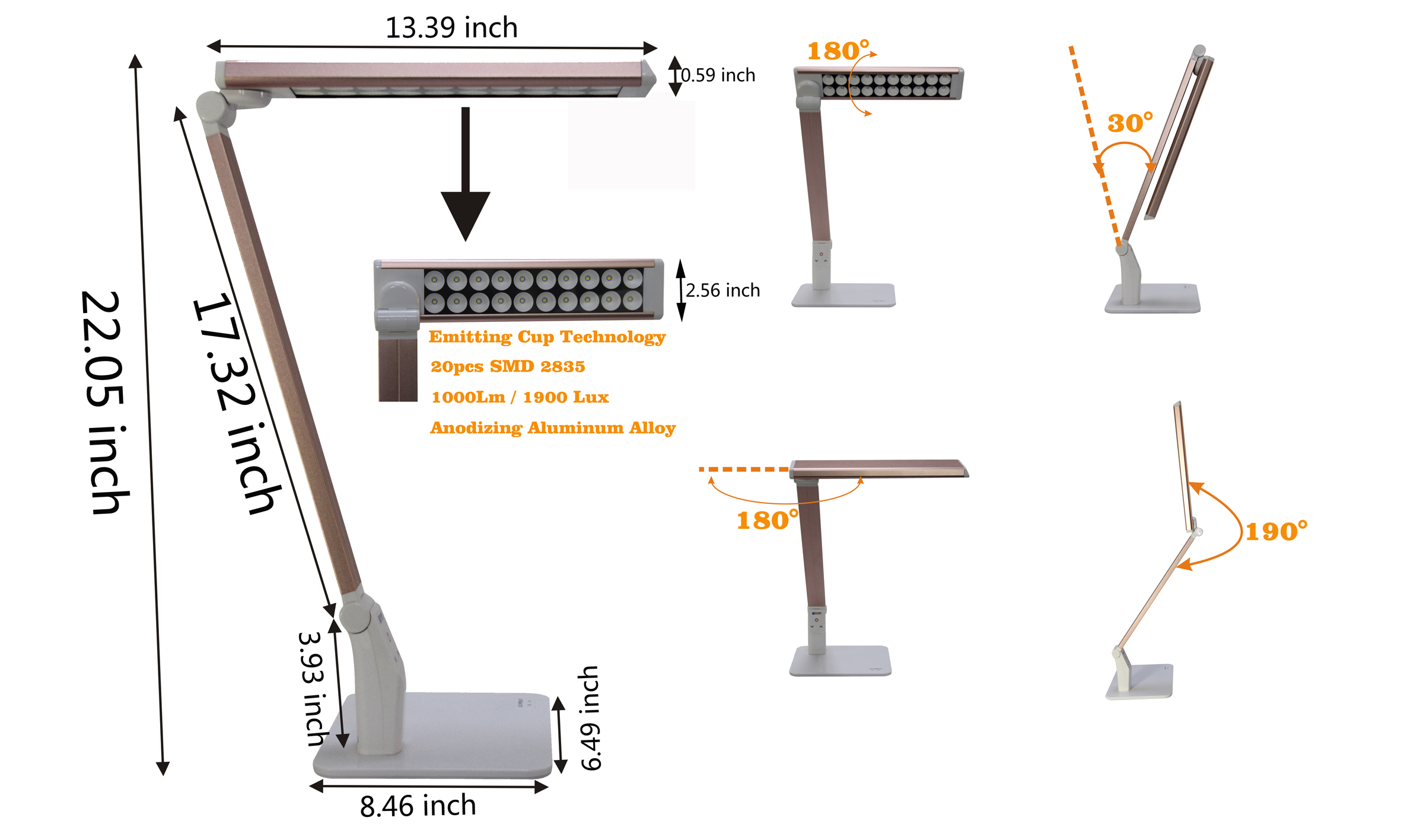 High Lumens foldable Rotatable Office Lamp