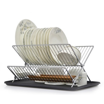 Kitchen Folding Dish Drainer Rack with Tray