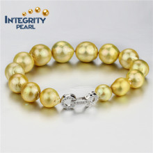 10-13mm Golden Color AA+ Round Natural Freshwater Cultured Pearl Bracelet