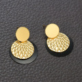 Pretty Hammered Black Gold Disc Drop Earrings