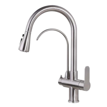 Stainless Steel 304 Three Ways Pull-out Kitchen Faucet With Purified Water Flow Filter System