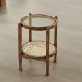 Fantastisches Design Glas Rattan Doppelschichten runder Beistelltisch