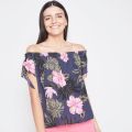 Summer ladies off-shoulder chiffon print loose top