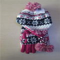 women's Jacquard fashion winter knitted scarf hat glove sets  100%  acrylic