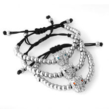 Men Bracelets Steel Round 4mm Beads Tiger Head Stainless Steel Bracelet Bangles