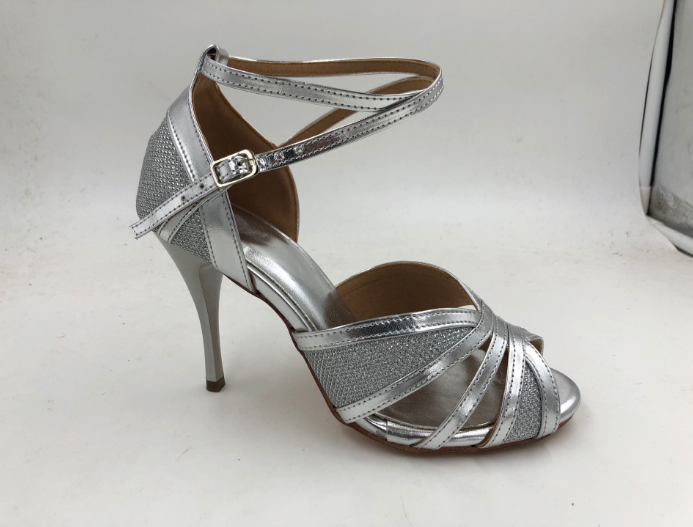 Girls Silver Latin Shoes With High Heel